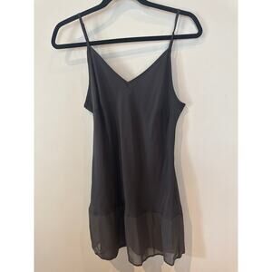 Gold Hawk Black 100% Silk Tunic Slip Dress Sheer Hem Size L